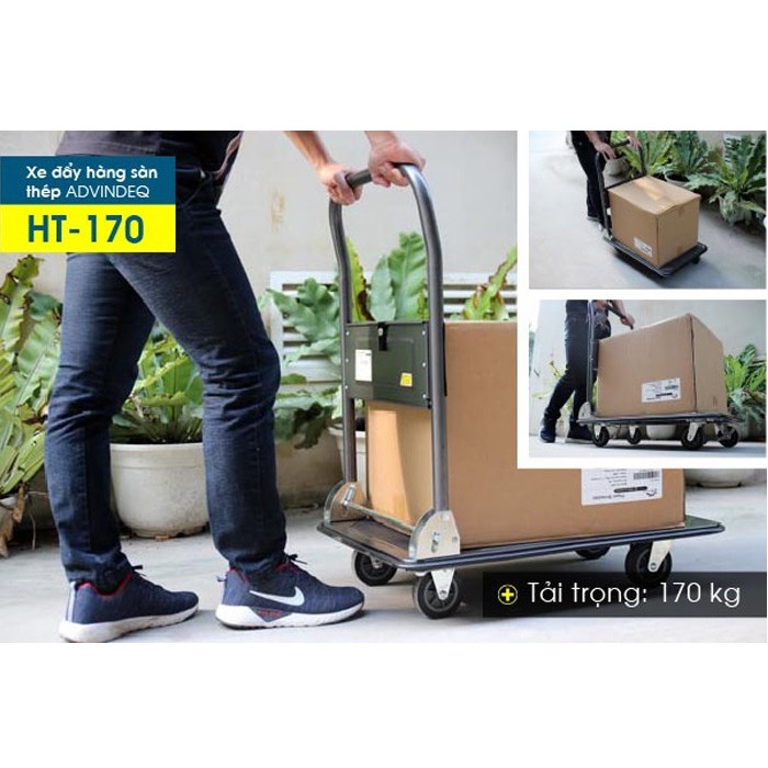 Xe đẩy hàng 4 bánh sàn thép phủ nhám ADVINDEQ HT-170