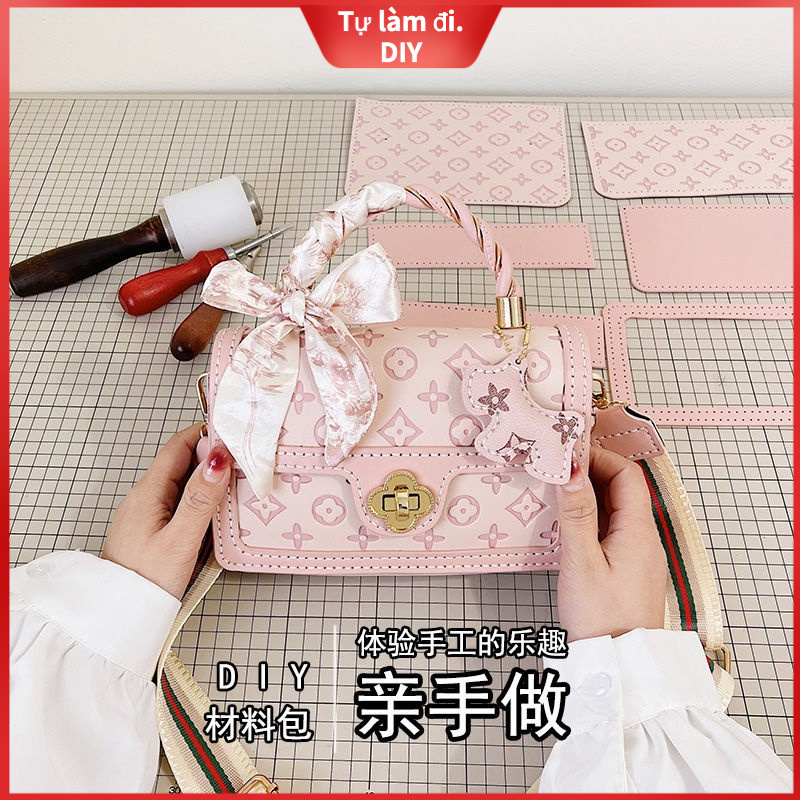 [DIY tự làm] Túi vuông nhỏ mới tự làm, túi dệt tay, túi vật liệu tự chế, túi đeo một vai cho phụ nữ kết cấu thông thường