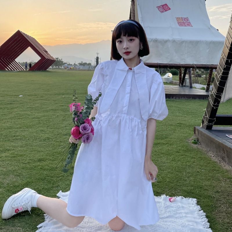 [Order] (K4) Váy đầm sơ mi Hàn Quốc dáng xòe dễ thương màu xanh - trắng loại đẹp