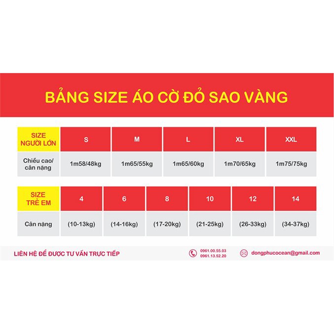 Combo 1 Áo Cờ Đỏ Sao Vàng Trẻ Em + Áo Cờ Người Lớn Cotton Cao Cấp Ocean Uniform