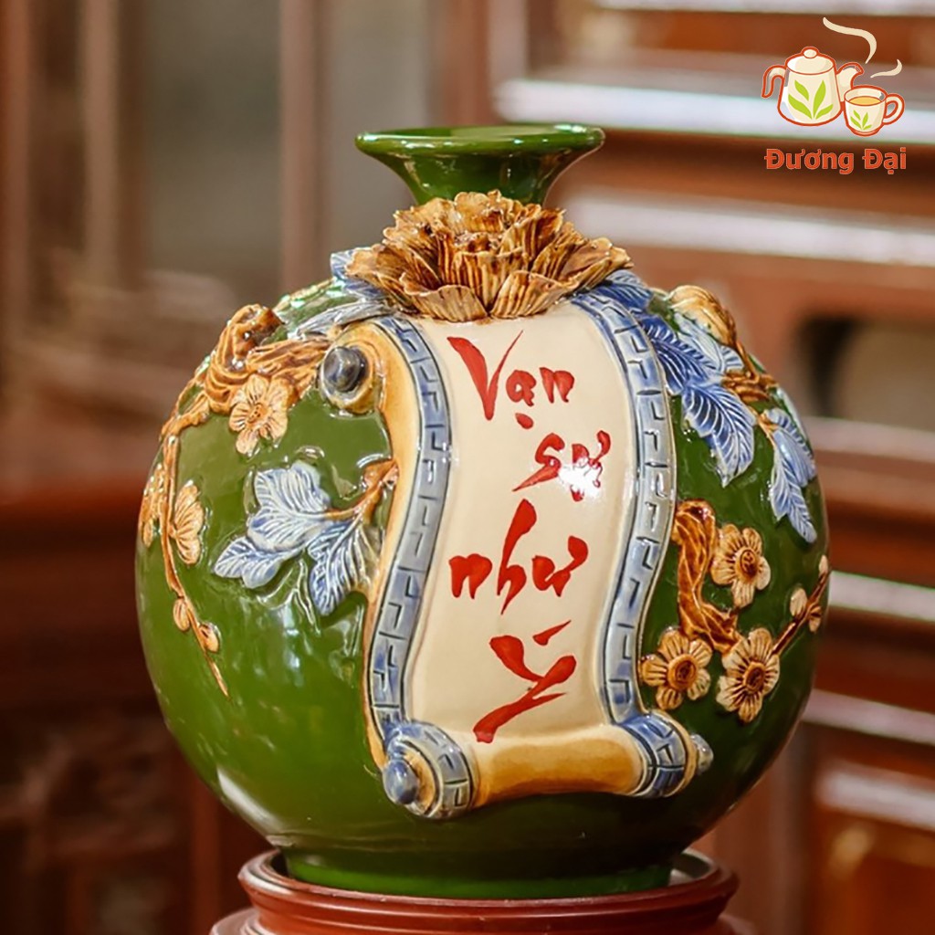 Bình Hút Lộc, Bình Hút Tài Lộc Vạn Sự Như Ý Gốm Sứ Bát Tràng Đương Đại + Tặng Kèm Đế Gỗ Hương