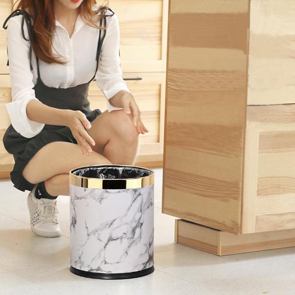 Thùng Rác Gold Marble Garbage Sang Trọng Vân Đá Viền Vàng - Sam ( Đen )