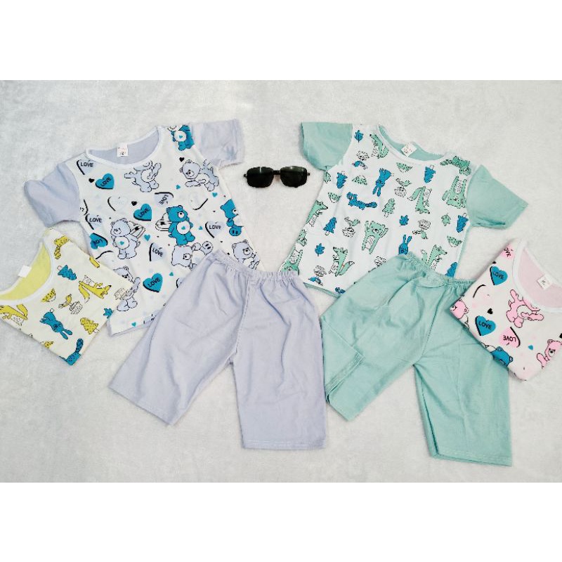 AP36 Bộ thun tay ngắn quần lửng bộ cộc tay mặc nhà in hình đủ màu cho bé chất vải cotton mềm co giãn thấm hút