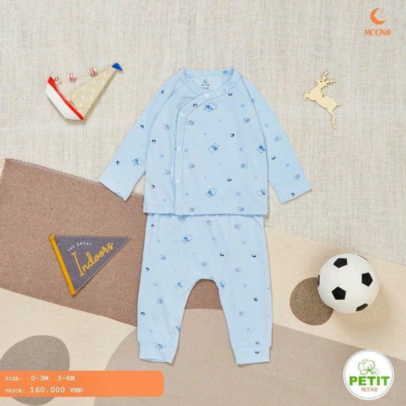 Moon -  Bộ cài chéo, cài giữa dài tay Moon vải petit siêu mềm mát cho bé sơ sinh 3-7kg