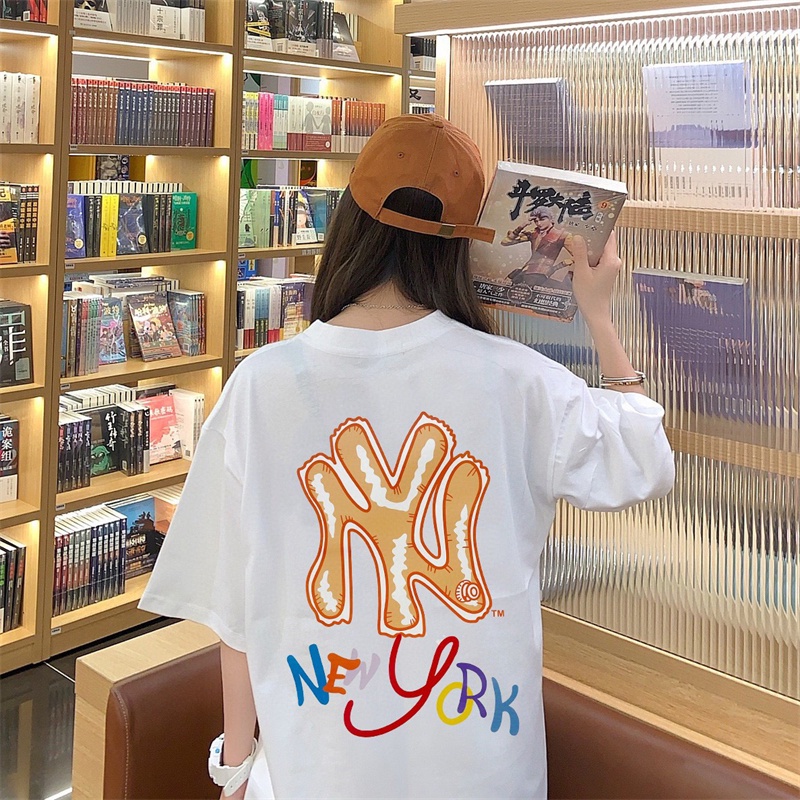 Mlb Áo Thun Tay Ngắn Dáng Rộng In logo graffiti Trước Và Sau Thời Trang Cho Cặp Đôi