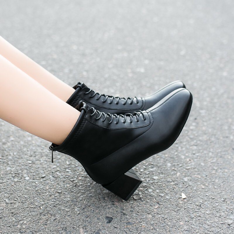 Boot Nữ Cao cổ Dây Buộc, khóa kéo Gót Vuông 5cm, BN-D31-CG | BigBuy360 - bigbuy360.vn