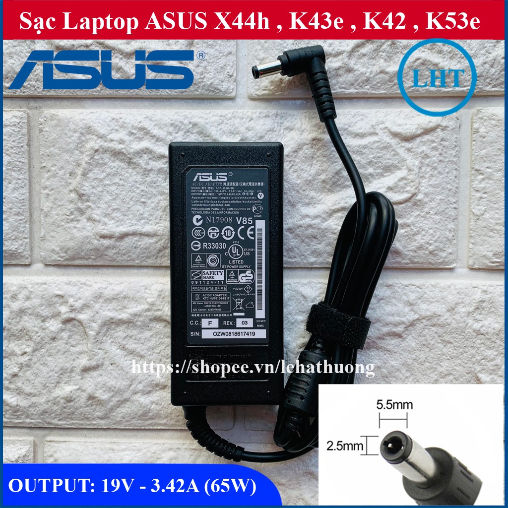 Sạc Laptop Asus x44h K43e OUTPUT 19V 3.42A (65W) chân thường kích thước 5.5mm * 2.5mm - Hàng Nhập Khẩu