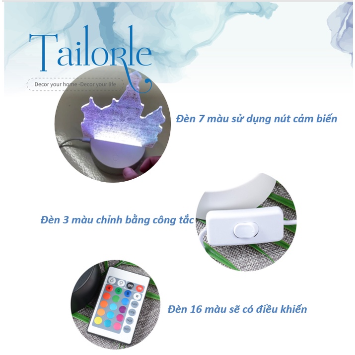 【TAILORLE】Đèn ngủ, đèn led 3D trang trí nhiều mẫu làm quà tặng hoặc trang trí phòng ngủ