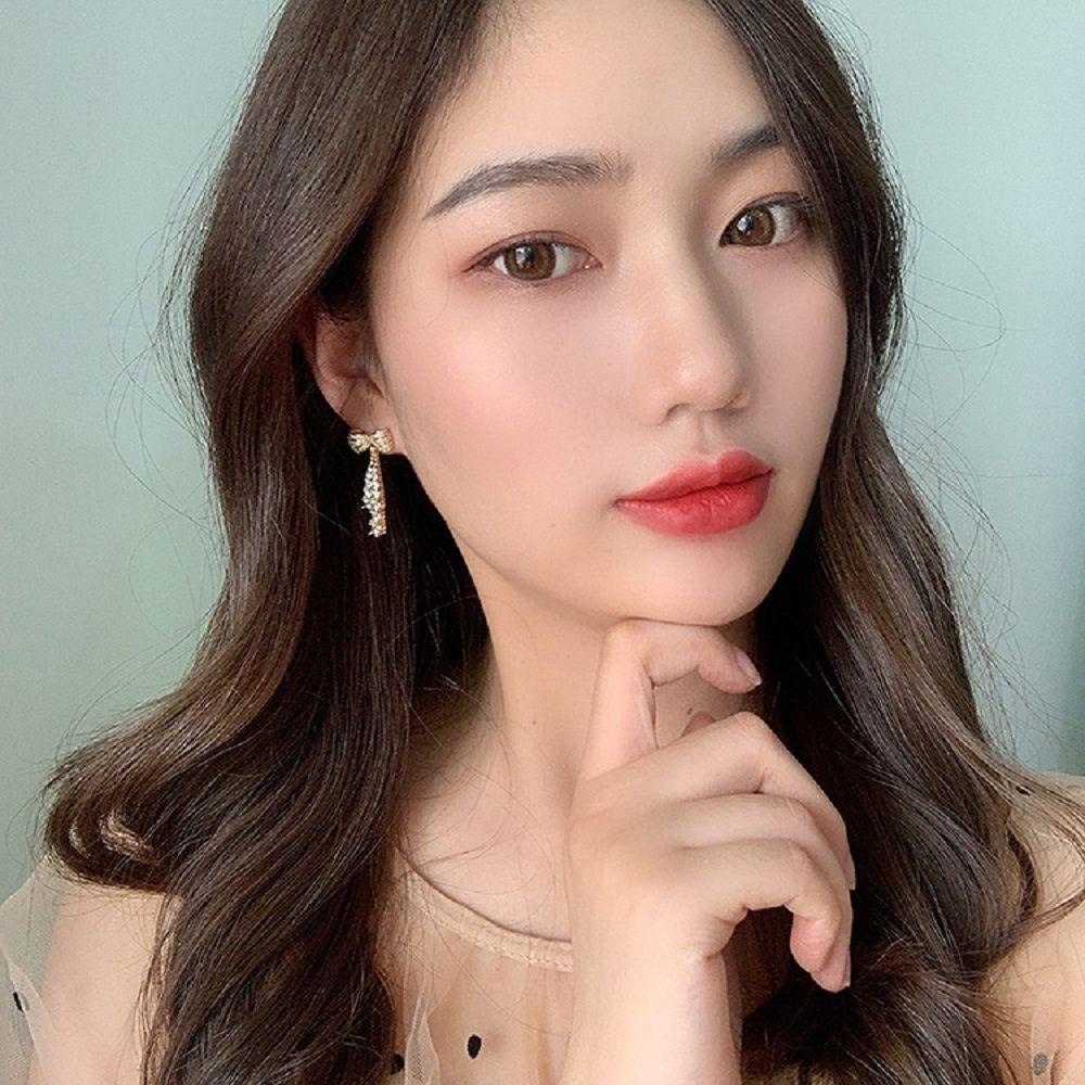 Bông Tai Dáng Dài Đính Nơ Họa Tiết Hình Học Đơn Giản Dễ Thương Cho Nữ|Trang Sức Thời Trang