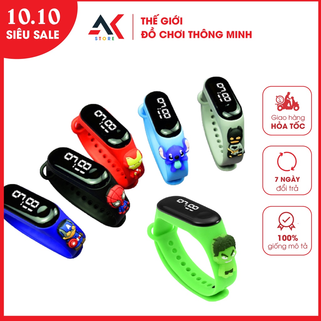 Đồng Hồ Trẻ Em Điện Tử Nhân Vật Siêu Anh Hùng Có Cảm Biến Đèn Led Cho Bé Trai Bé Gái