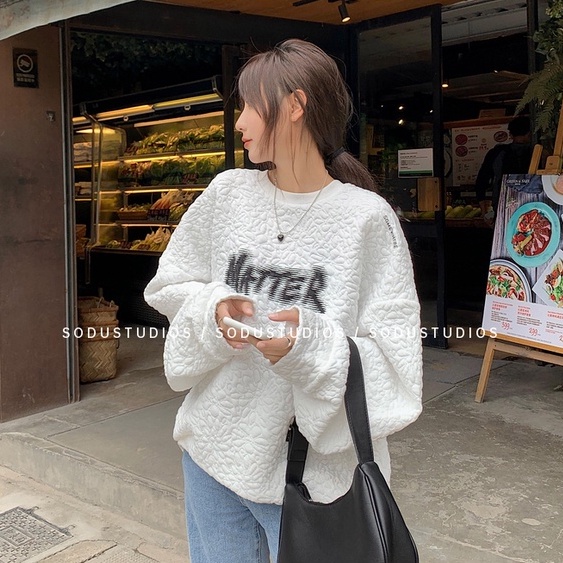 Xiaozhainv Áo Nỉ Tay Dài Cổ Tròn Dáng Rộng In Chữ Cá Tính Phong Cách Retro Thời Trang Cho Nữ | BigBuy360 - bigbuy360.vn