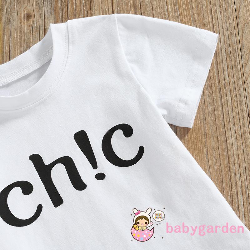 Bộ Áo Thun Cổ Tròn In Chữ + Quần Jeans Ống Loe Thời Trang Cho Bé Gái 1-6 Tuổi