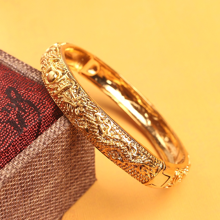 Vòng Tay Mạ Vàng 24k Có Khóa Hình Rồng Phượng Cho Nữ