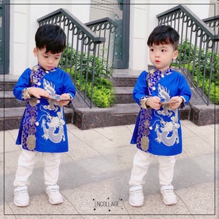 Nghỉ bán - Xả Lỗ - Giá gốc 125K - Siêu phẩm Áo dài Gấm thượng hải thêu Rồng cho bé trai