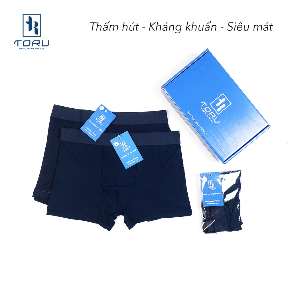 [Fullbox Hộp 3 quần lót nam boxer] thương hiệu TORU, Chất vải cotton premium kháng khuẩn, thoáng mát cực mềm mại