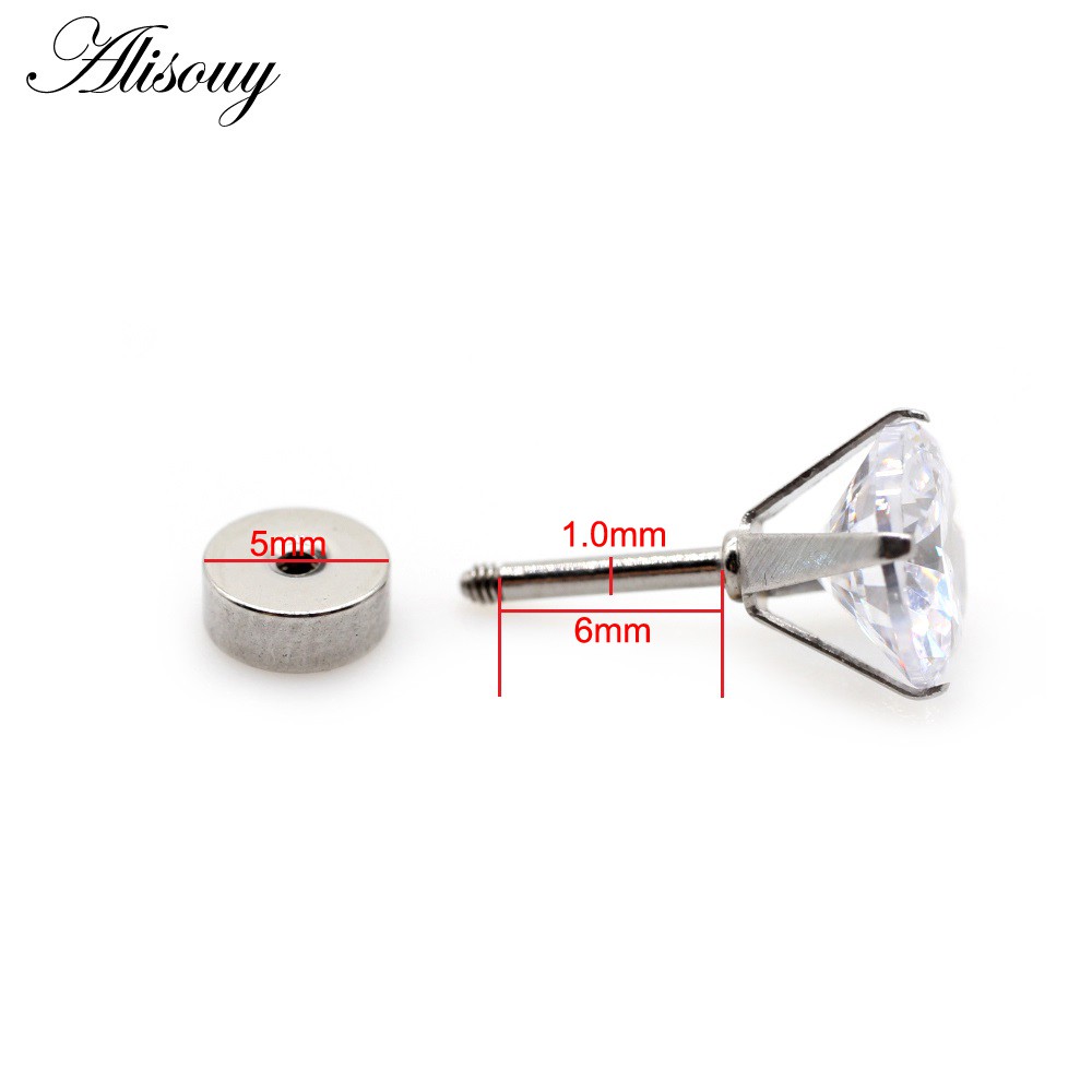 Alisouy 2 Chiếc Unisex Nam Nữ Tròn Pha Lê Zircon Thép Không Gỉ Bông Tai Barbell Tragus Sụn Xuyên Trang Sức