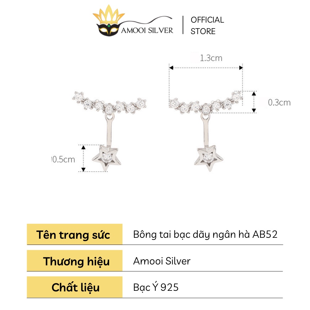Bông Tai Bạc Cao Cấp S925 Mẫu Dải Ngân Hà Đính Đá Kèm Ngôi Sao - Amooi Silver AB52