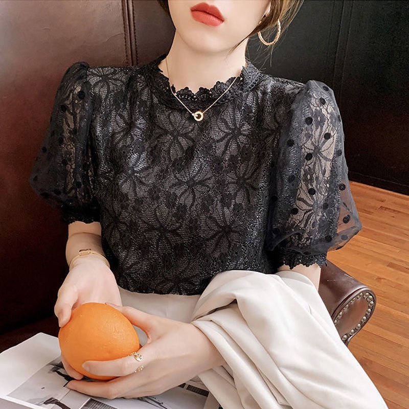 Áo Chiffon Tay Ngắn Phối Ren Thời Trang Mùa Hè Phong Cách Phương Tây