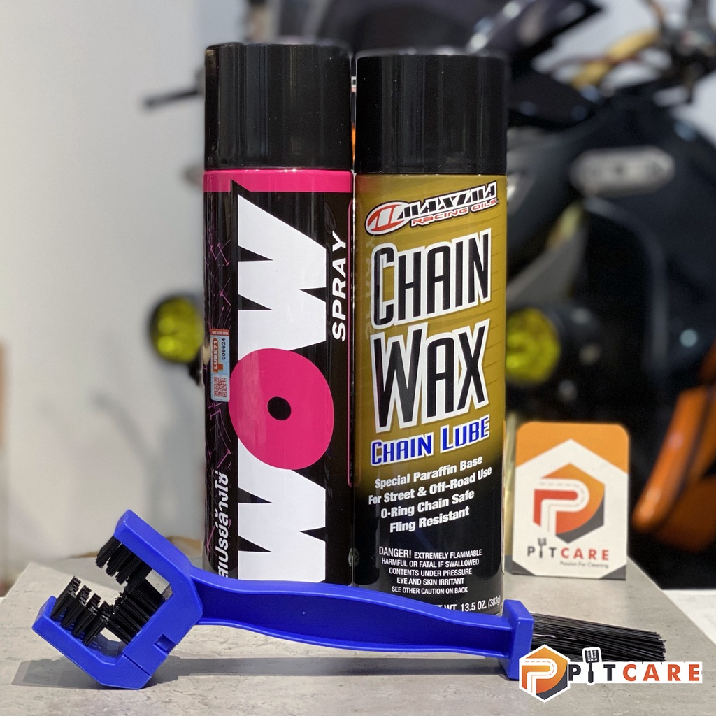 Bộ Chăm Sóc Sên Xe Xịt Sên Maxima Chain Wax Và Vệ Sinh Sên WOW Kèm Bàn Chải 3 Mặt Tiện Dụng