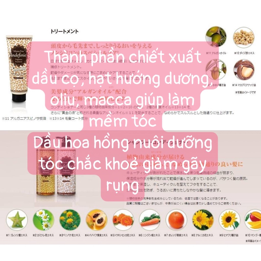 [ĐỌC KỸ MÔ TẢ] Dầu ủ tóc phục hồi chiết xuất tinh dầu hoa hồng INDEFINIE fragrance treatment 180g (Nhật)