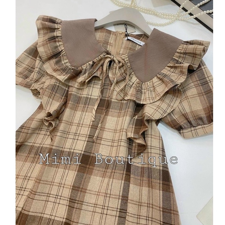 ĐẦM CARO XOÈ BABY DOLL ĐUÔI CÁ CỔ BÈO NHÚN