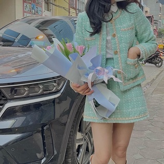 Set dạ tweed xanh