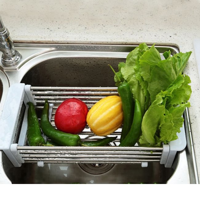 Rổ gác bồn rửa chén bát inox sâu lòng điều chỉnh được kích thước| Kệ gác bồn rửa bát