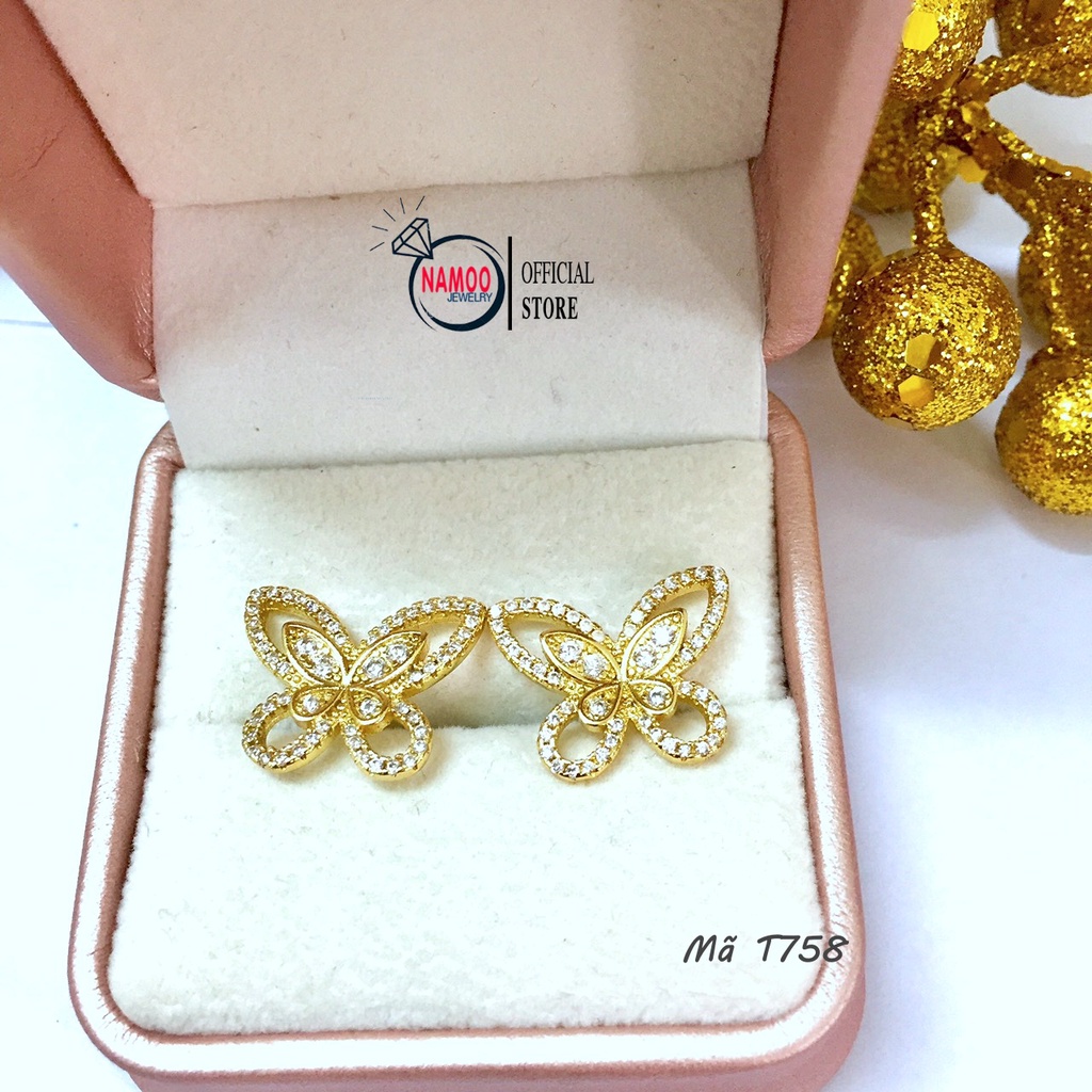 Khuyên Tai Nữ Lagerstroemia T758 Mạ Vàng Đính Đá Chuôi Nút Vặn