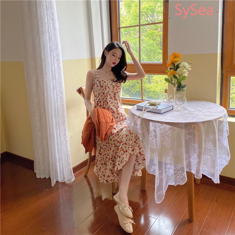 Đầm hai dây hoạ tiết hoa thời trang mùa hè thanh lịch