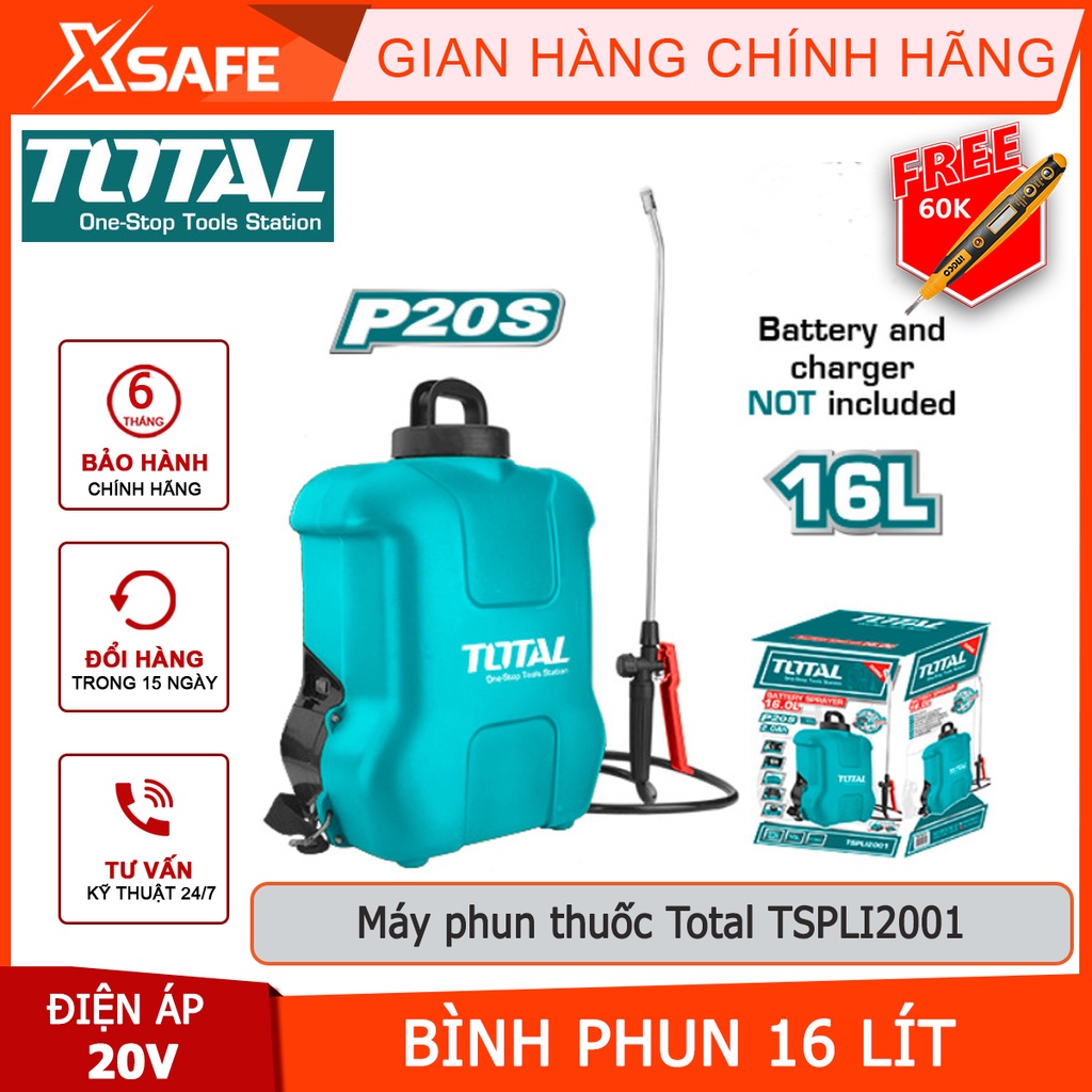 Bình xịt thuốc dùng pin TOTAL TSPLI2001 Máy phun thuốc 16L điện áp 20V, áp suất 5bar, không kèm theo pin và sạc - XSAFE