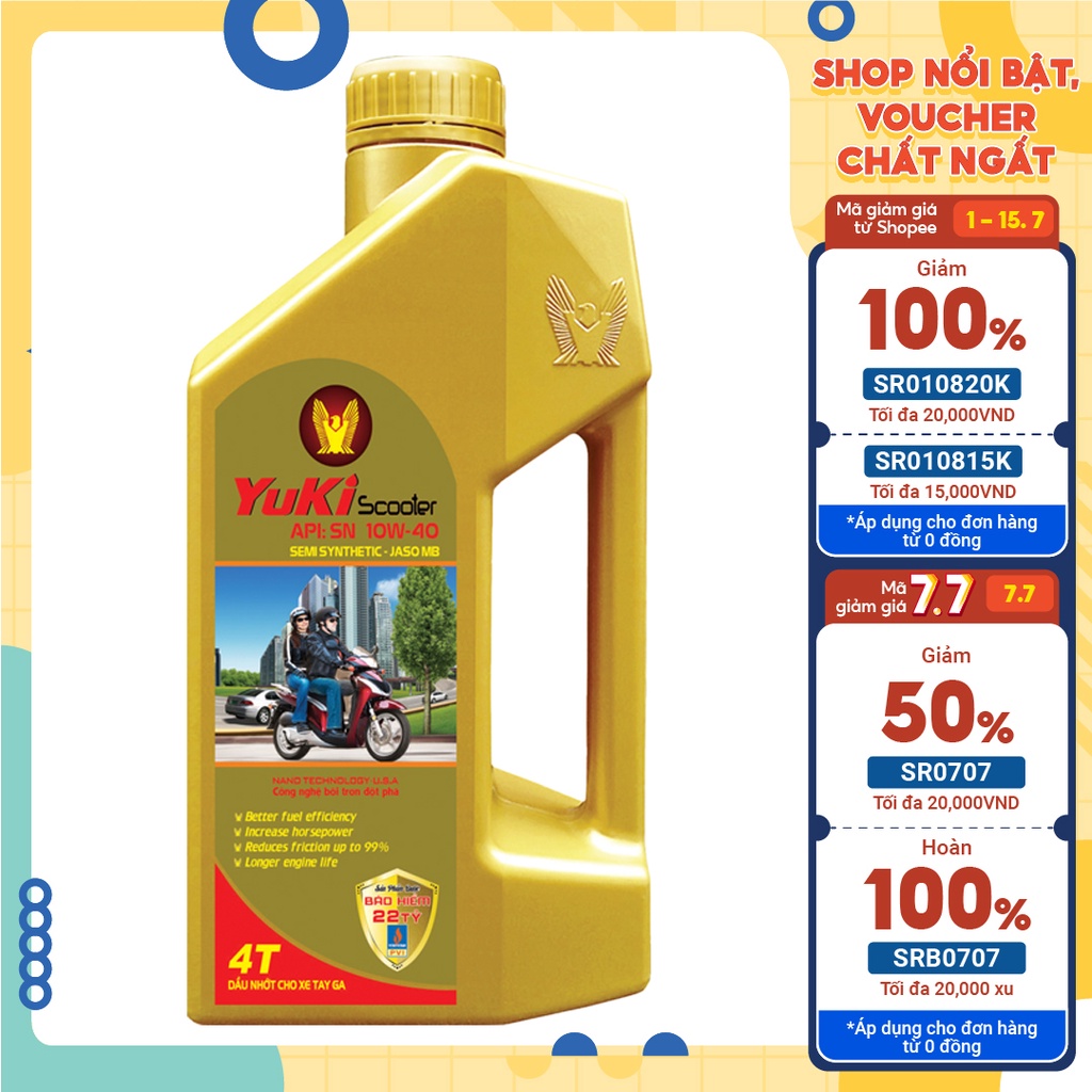 Nhớt Xe Tay Ga Cao Cấp Yuki 800ml 2TẶNG1LÁP Công Nghệ Bôi Trơn Kép Giúp Nhẹ Máy Êm Xe Tiết Kiệm Eco