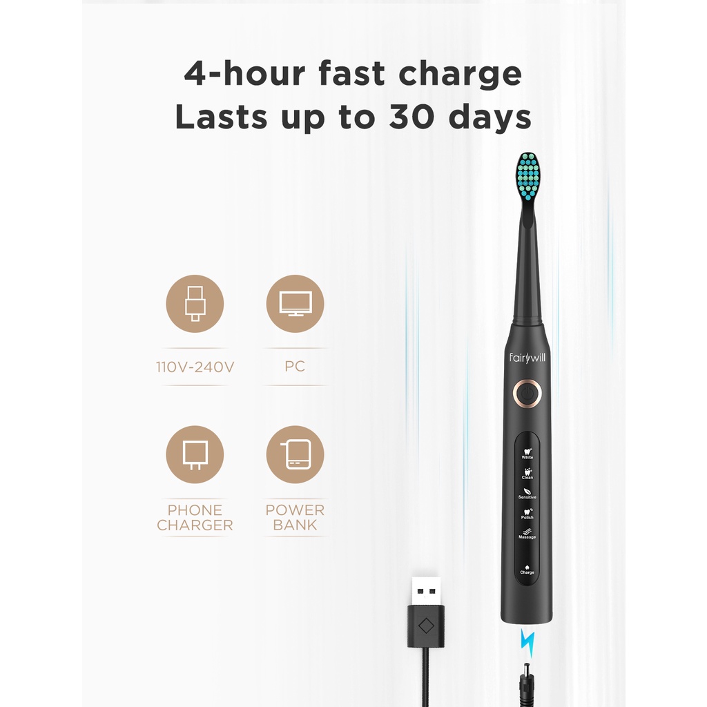 Bàn chải đánh răng điện Fairywill 507 kèm 8 đầu thay thế