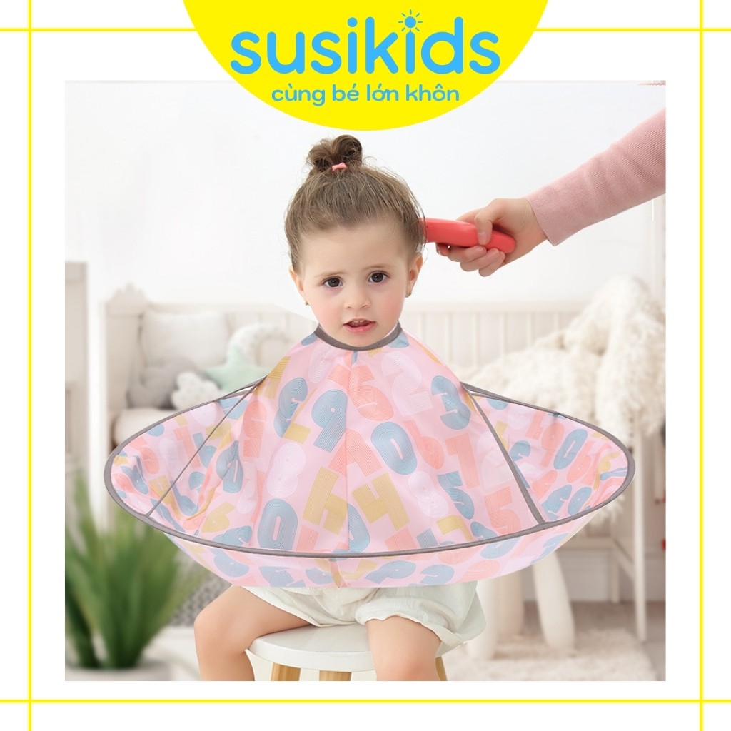 Áo choàng cắt tóc trẻ em cho bé có khay hứng chống nước chống dính tóc cao cấp SUSIKIDS VS02