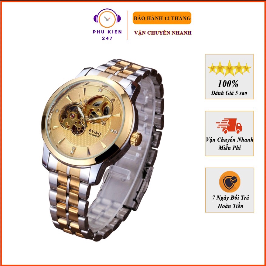 Đồng Hồ Cơ Nam BYINO Lộ Tim Cơ, Đồng Hồ Nam Máy Cơ Byino Chống nước Chống Xước, Lộ Cơ Trước Sau, Sang Trọng tinh Xảo