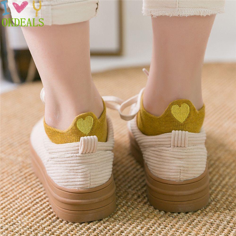 Okdeals Vớ Thuyền Mắt Cá Cổ Thuyền Thêu Hình Trái Tim Hoạt Hình Thời Trang Hàn Quốc Dành Cho Bạn Nữ