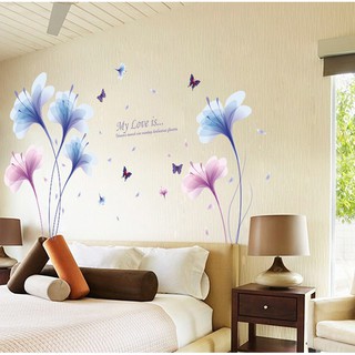 Decal dán tường Hoa cánh mỏng xanh