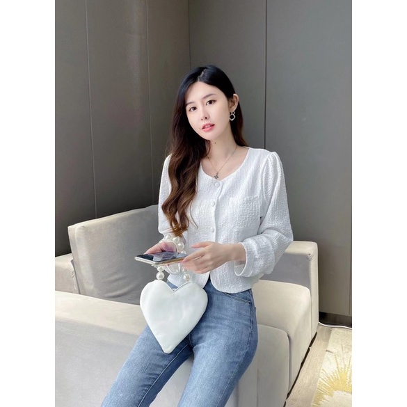 Áo sơ mi nữ tiểu thư cổ tròn tay dài chất xốp hàng QC loại 1 - hàng có sẵn