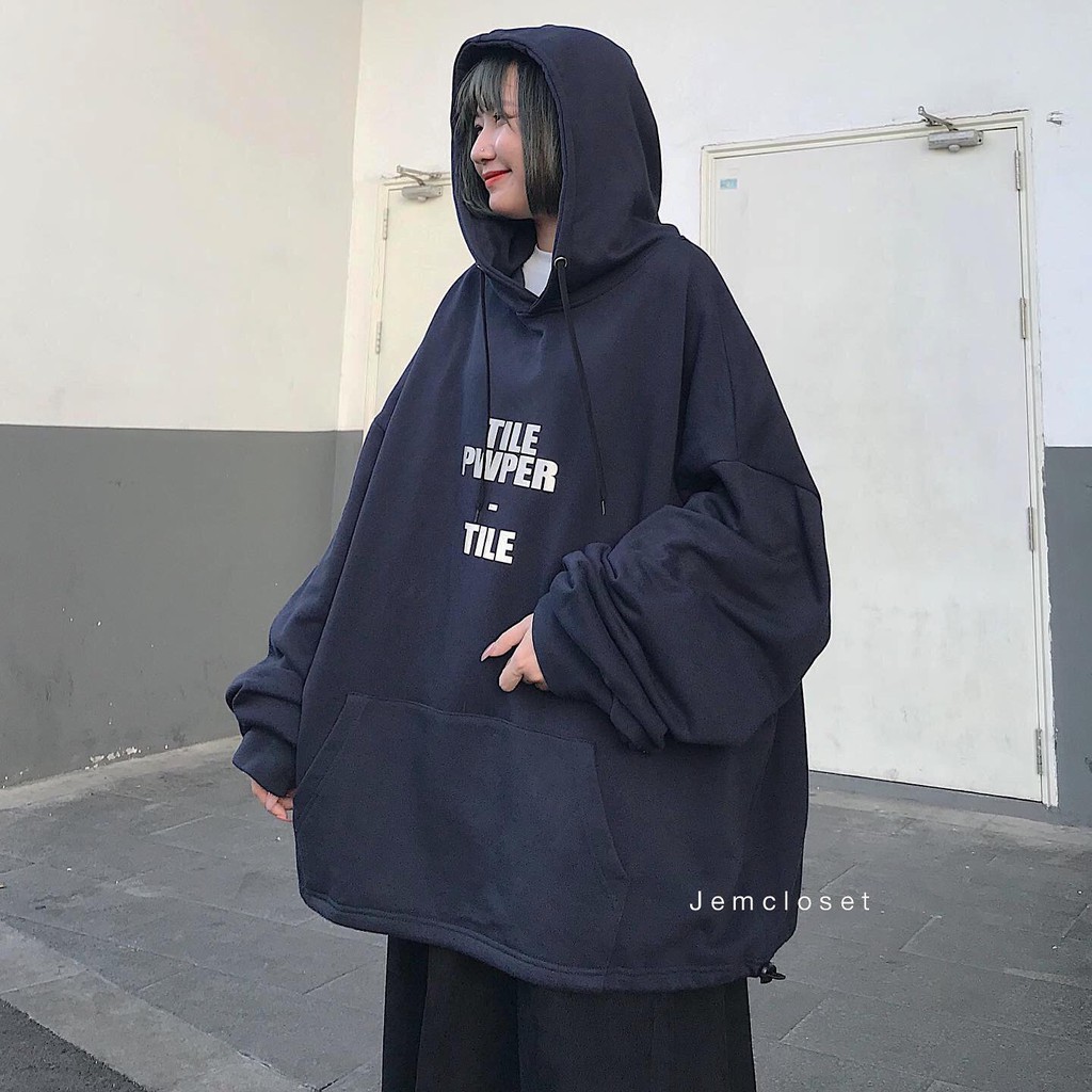 Áo hoodie nữ form rộng T I L E xanh than - 1804 Wami.official | WebRaoVat - webraovat.net.vn