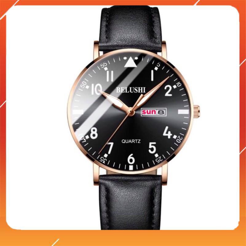 (Siêu Sale) (GIÁ SỈ) ĐỒNG HỒ NAM CHÍNH HÃNG BELUSHI DÂY DA CHẠY 1 LỊCH NGÀY KIM DẠ QUANG (TẶNG KÈM HỘP VÀ PIN DỰ PHÒNG)