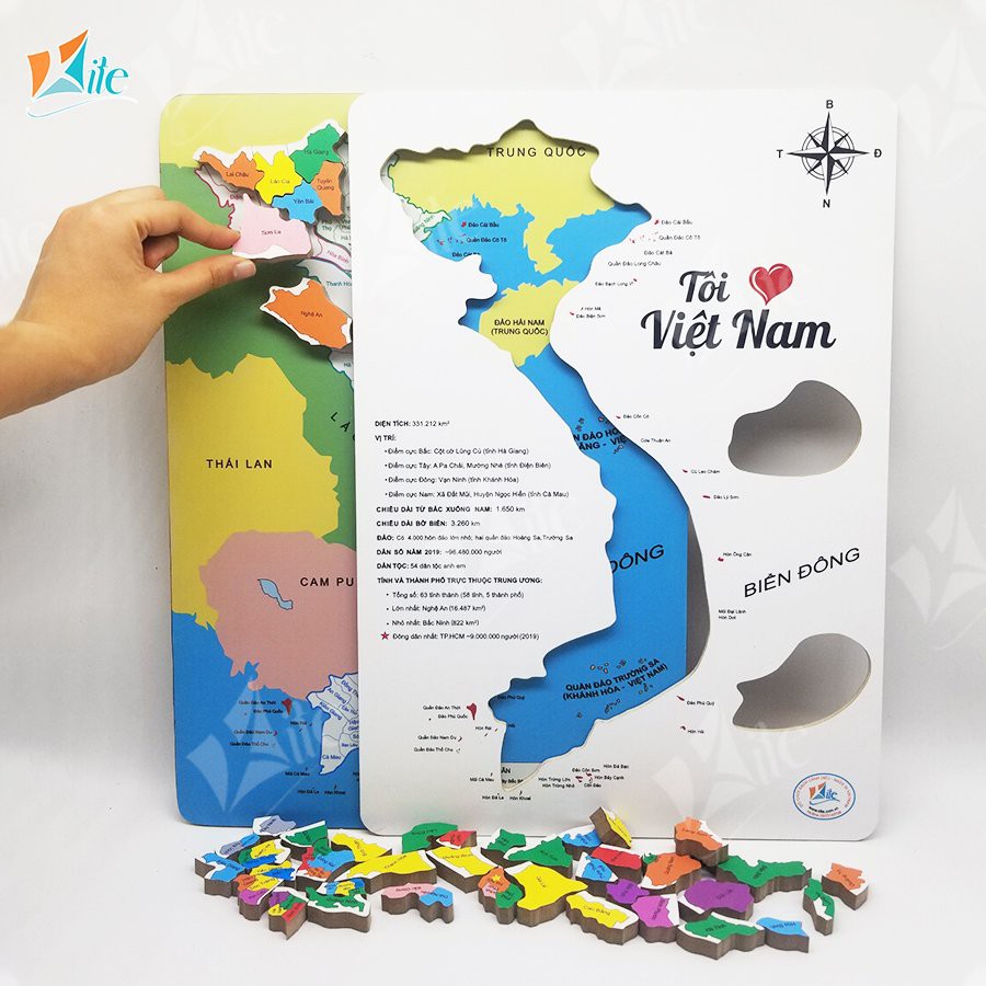 ĐỒ CHƠI GIÁO DỤC - ĐỒ CHƠI SẠCH - BẢN ĐỒ LẮP GHÉP VIỆT NAM CÓ NAM CHÂM (kèm học liệu)