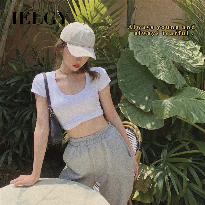 Áo thun IELGY tay ngắn dáng ôm phong cách Hàn Quốc thời trang cho nữ