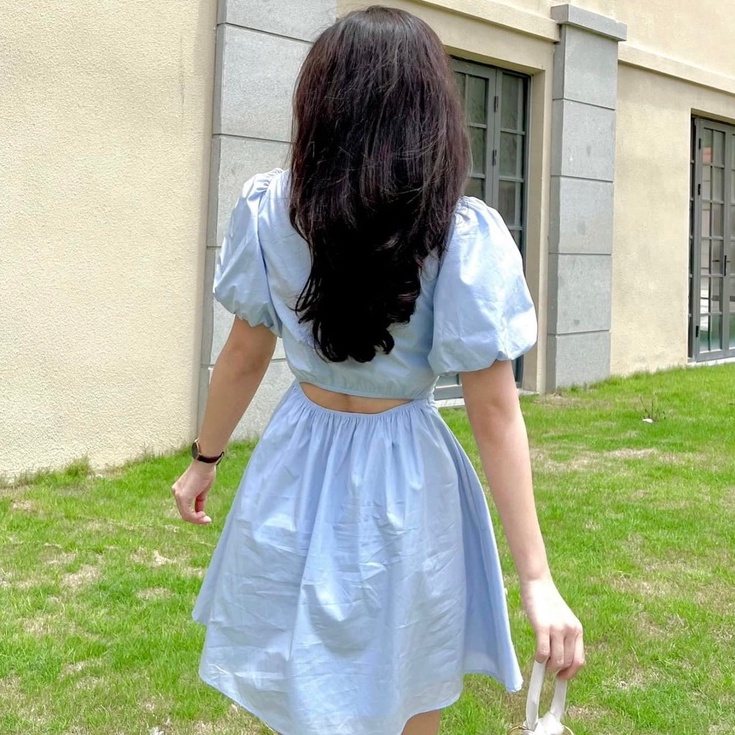 Đầm MERIKA - Đầm cổ vuông tay bồng cut out eo