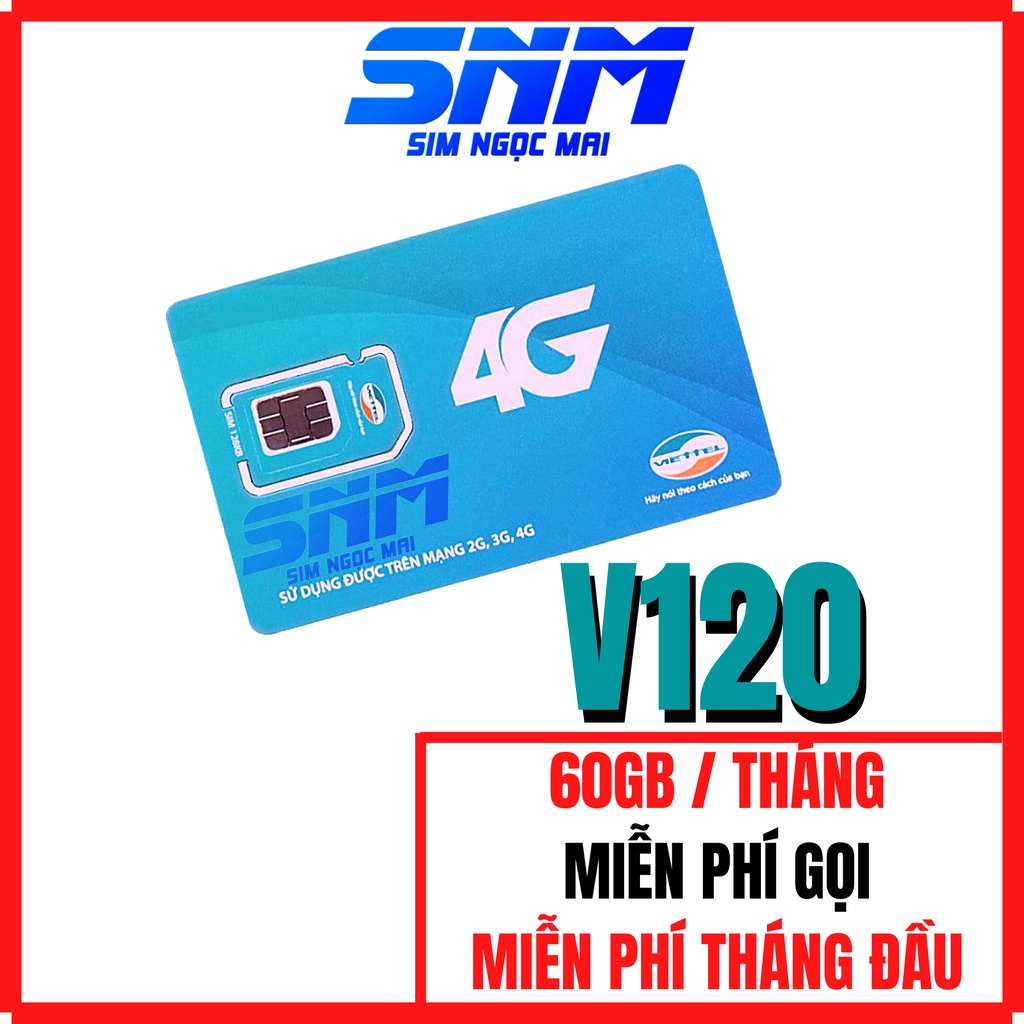 Sim 4G Viettel V120N - V120 - Umax50n - 60GB - 120GB DATA - MIỄN PHÍ GỌI - SIM NGỌC MAI