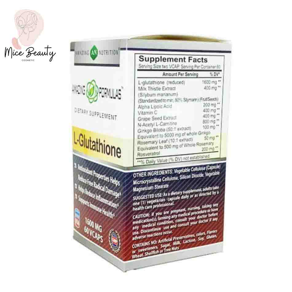 L- Glutathione 1600mg Viên Uống Trắng Da Giúp Cải Thiện Da Sạm Màu, Mờ Nám, Mờ Tàn Nhang