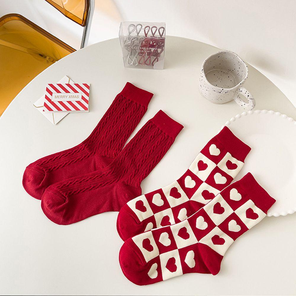 1 Đôi Vớ Cotton Phối Màu Đỏ Chấm Bi Thời Trang Đường Phố Cho Nữ