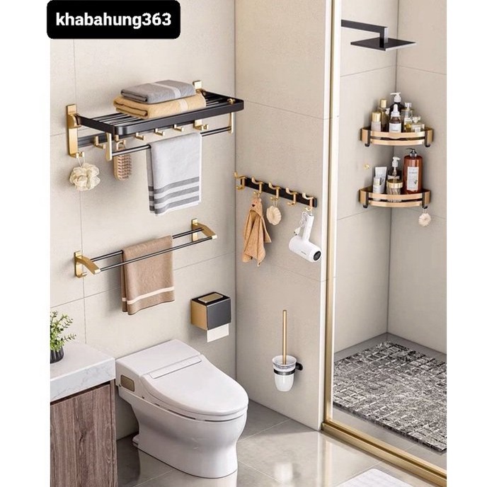 Kệ để đồ dùng phòng tắm gắn tường MEIDOO dán hoặc khoan thiết kế màu vàng đen sang trọng cho phòng tắm nhà bạn