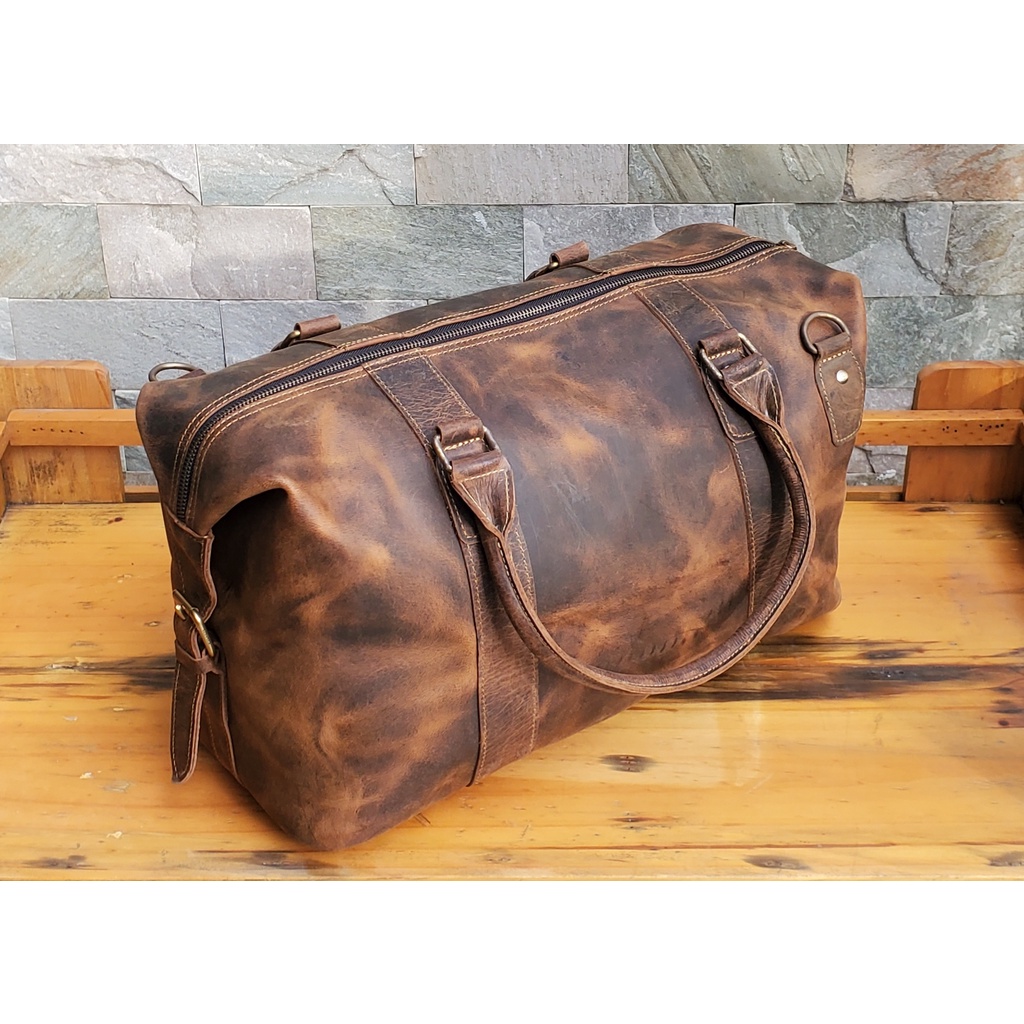 Túi xách du lịch, túi tập gym da bò sáp cá tính, bụi bặm