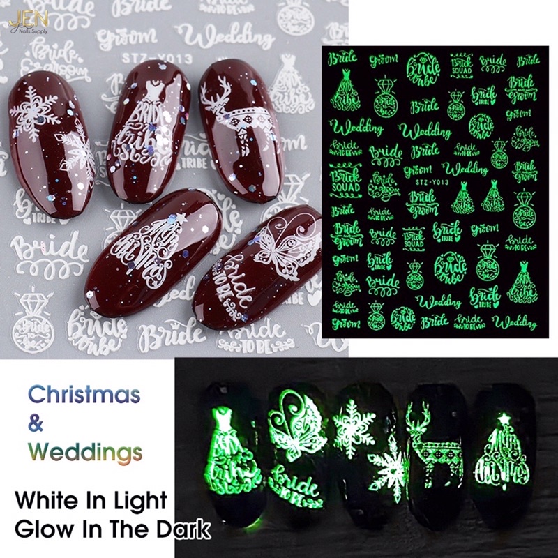 Sticker Noel dán móng dạ quang-hình dán nail bông tuyết Giáng sinh
