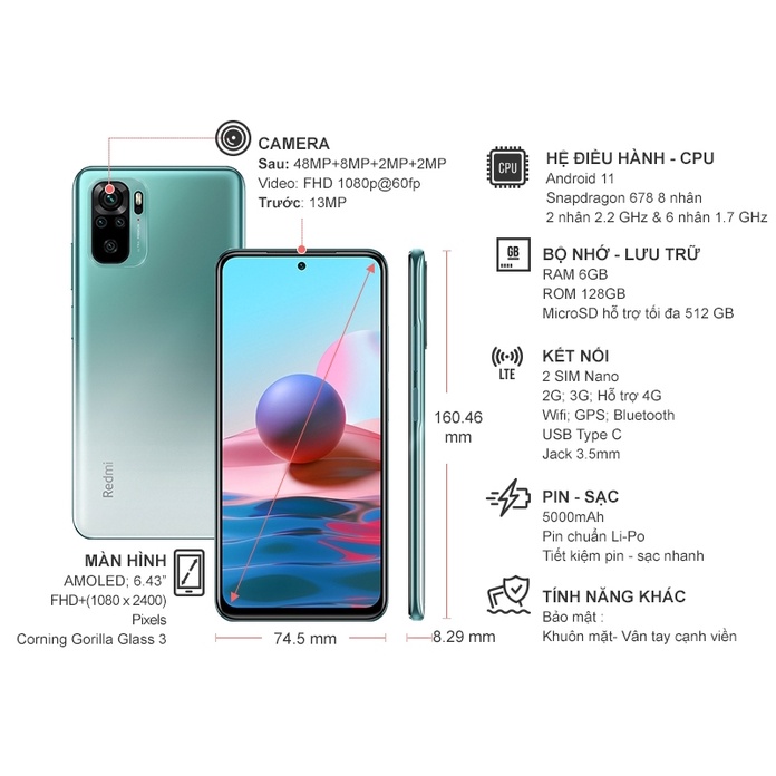 [NGUYÊN SEAL] Điện thoại Xiaomi Redmi Note 10 (6GB/128GB) AMOLED -  BH 18 THÁNG CHÍNH HÃNG