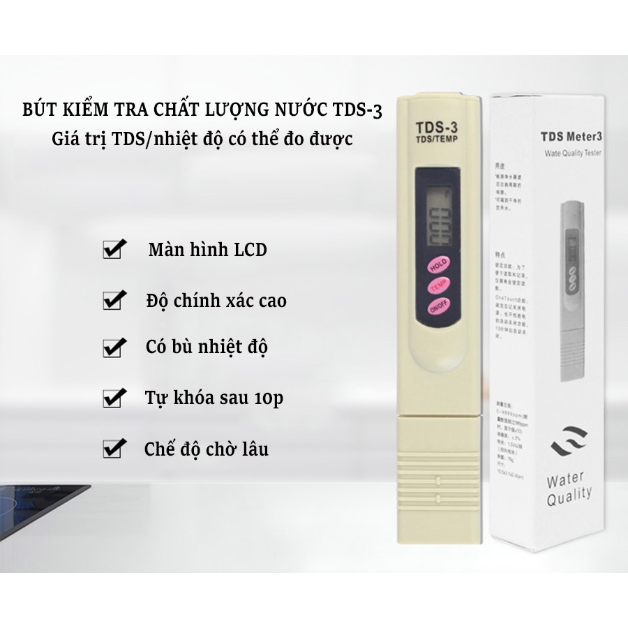 Bút đo TDS thử nước sạch cao cấp, Bút đo độ PH nhanh chính xác - Kèm bao da